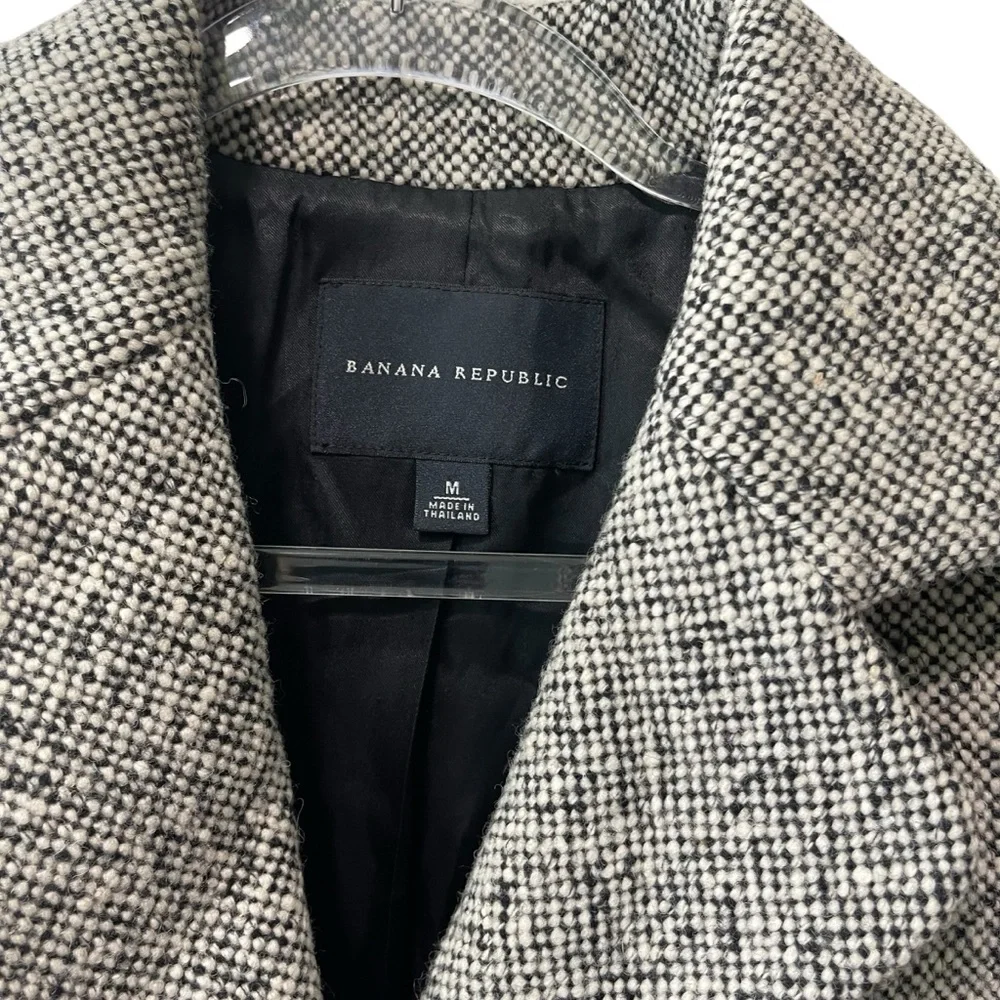 Banana Republic Tweed Wool Blend Notch Colar Long Sleeve Coat Black Ivory Size M - Picture 5 of 8